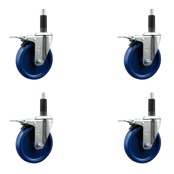 Service Caster 5'' Solid Poly Swivel 1'' Expanding Stem Caster Set Total Lock Brake, 4PK SCC-EXTTL20S514-SPUS-1-4 - main